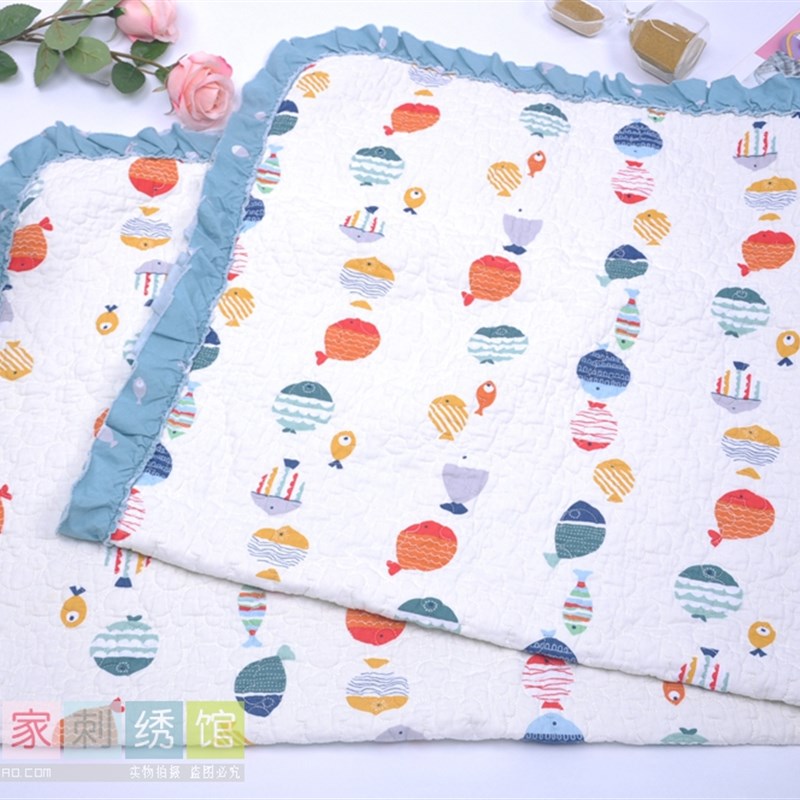 韩国纯棉水洗绗缝菲边儿童卡通夏被幼儿园午睡薄被床垫床盖爬爬垫