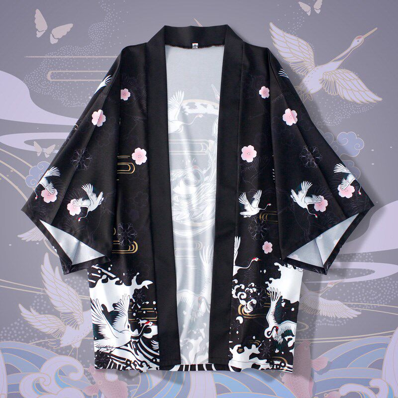 夏季中国风国潮仙鹤和服开衫披风衬衫七分袖薄道袍外套防晒衣服
