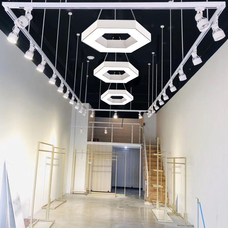 两线2米固定杆轨道灯服装店铺伸缩长杆延伸悬挂桥架射灯导轨支架