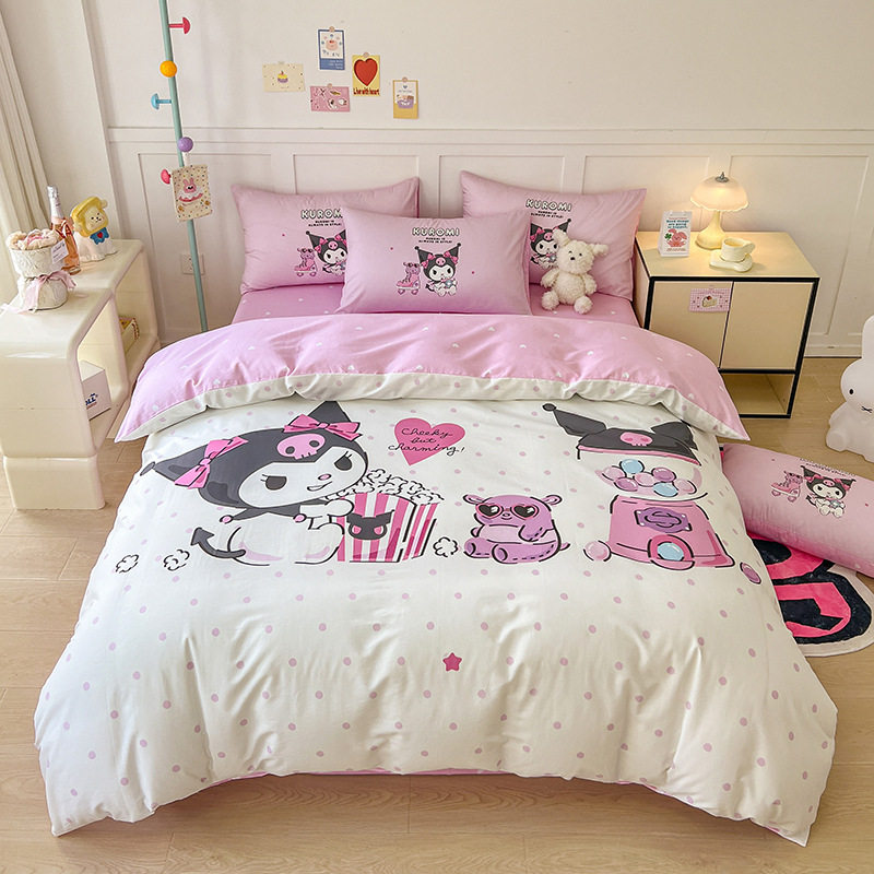 美乐蒂儿童纯棉床上四件套卡通公主风花边被套全棉床裙三件套女孩