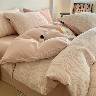 A类纯棉磨毛床上四件套轻奢床单秋冬季 提花被套床笠床上用品三件