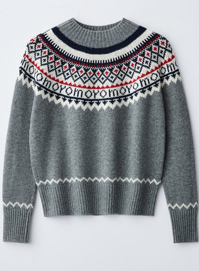 F33《100%绵羊毛》费尔岛复古几何图案套头毛衣提花圆领针织上衣