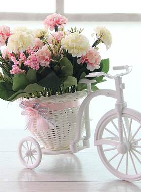 仿真花盆栽现代创意小摆件藤编花车家居饰品客厅超市美陈道具装饰