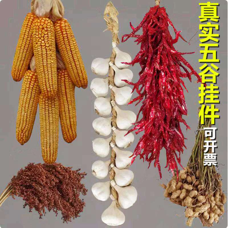 五谷丰登挂饰大蒜串玉米串红辣椒串挂件农作物丰收装饰教学道具
