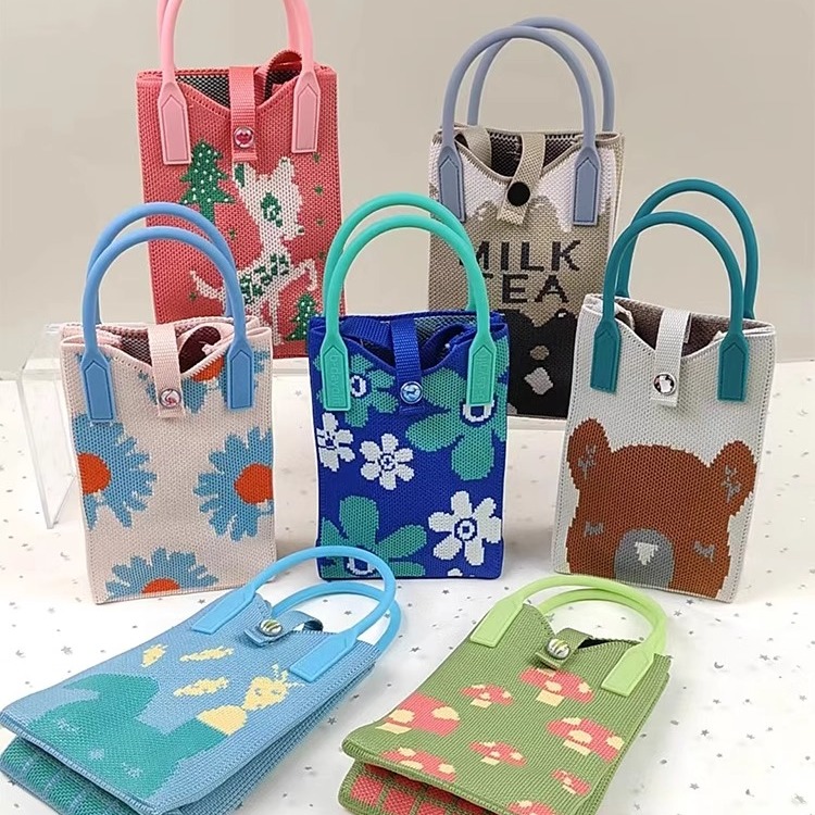 针织手机包女斜跨小巧轻便迷你单肩可爱韩版时尚零钱包手提小方包