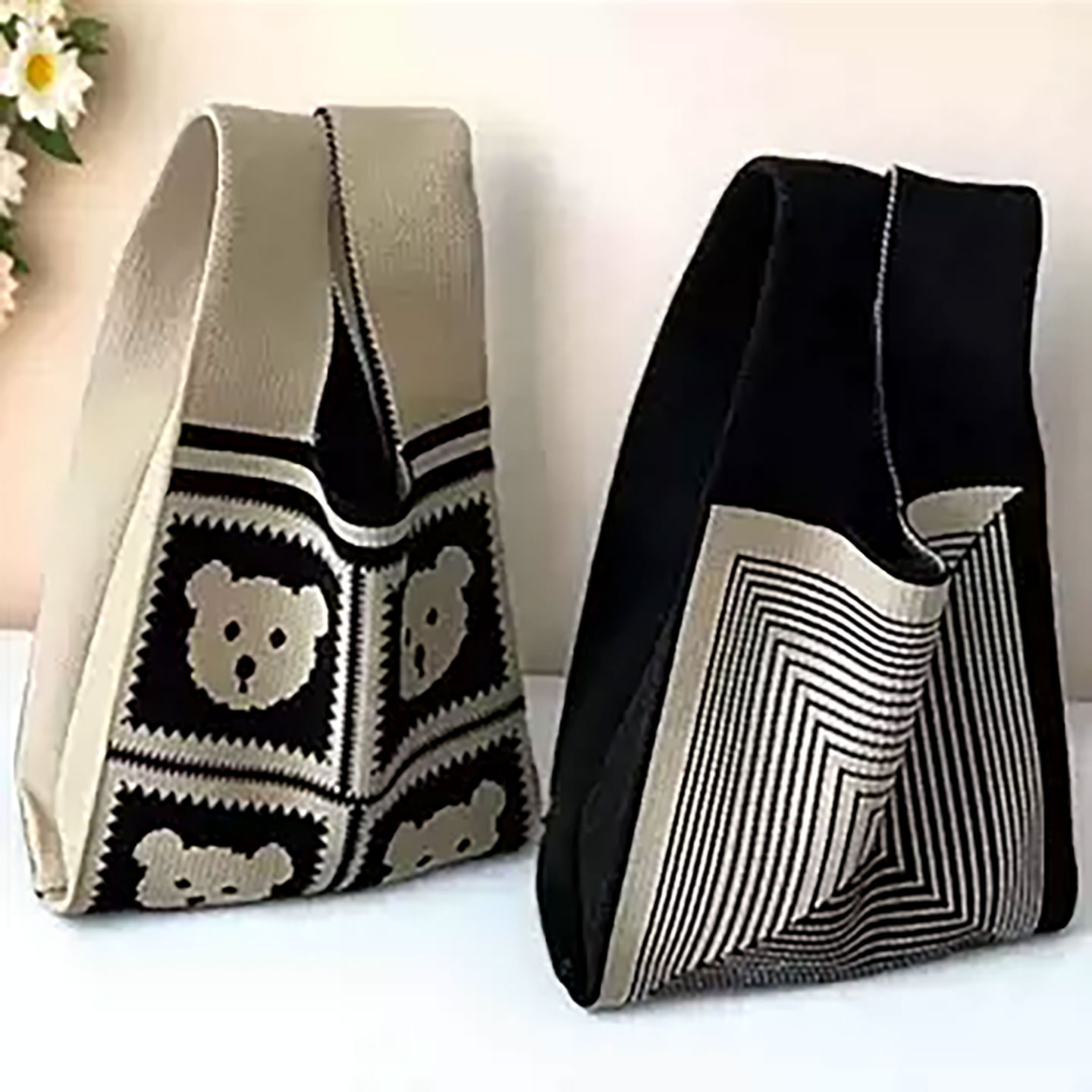 针织手提包大容量小包包女韩版复古撞色单肩包出门上班收纳手腕包