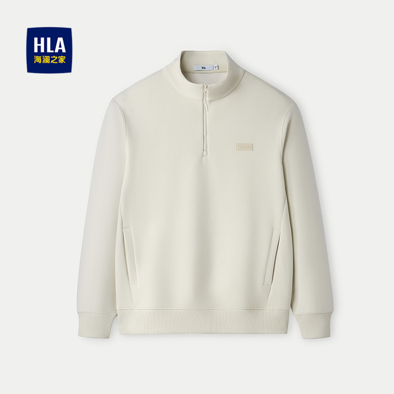 HLA/海澜之家微弹卫衣2025秋季新款半高领拉链胸前硅胶小标套