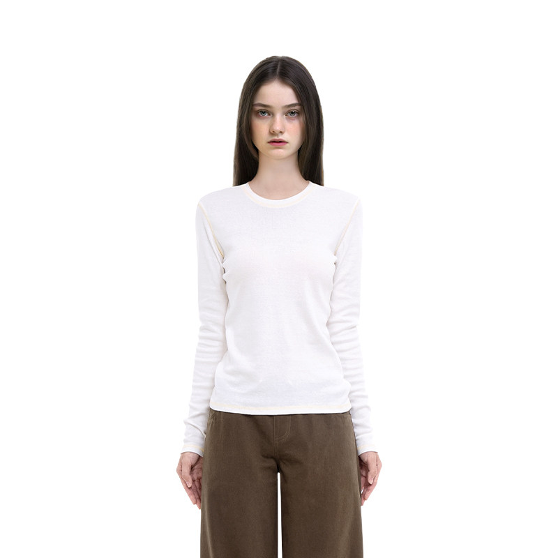 BF长袖女2025新款圆领纯色简约内搭打底衫显瘦正肩百搭t恤上衣