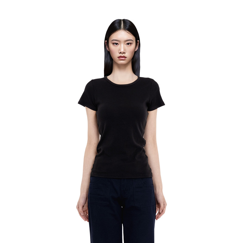 BF短袖t恤女2025新款夏季纯色圆领基础百搭正肩修身短款内搭上衣