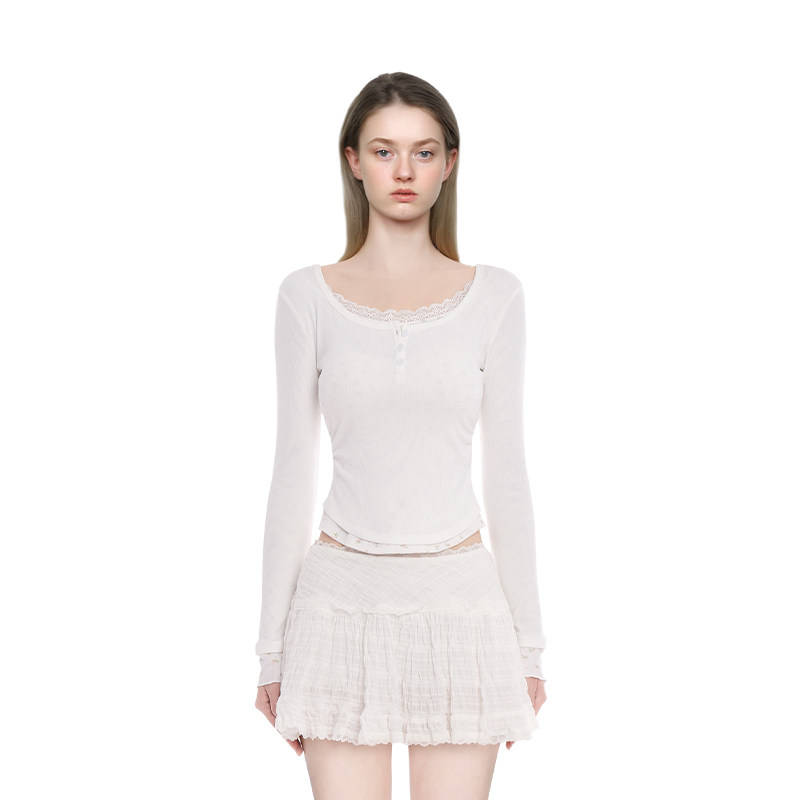 BF长袖女2025新款假两件碎花短款修身显瘦秋冬内搭打底衫百搭上衣