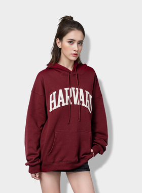 BF卫衣女2025新款秋冬红色字母刺绣连帽套头百搭oversize长袖上衣