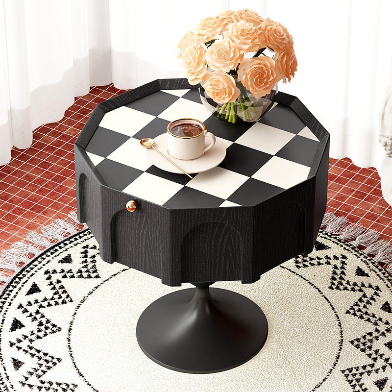 棋盘格小边柜实木复古创意小户型家用沙发旁边几床头柜卧室置物柜
