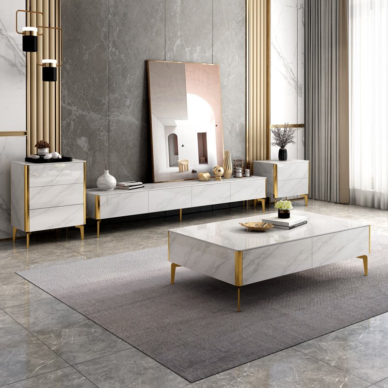 轻奢岩板茶几电视柜组合现代简约客厅小户型意式极简地柜家具套装