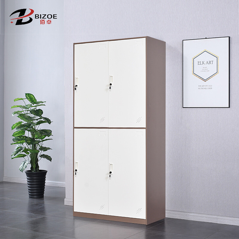 现代简约套色窄边带锁钢制员工更衣柜职工宿舍储物寄存柜厂家直供