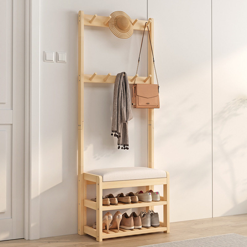 实木换鞋凳挂衣架多功能一体鞋帽组合鞋架落地柜门口衣帽架进门