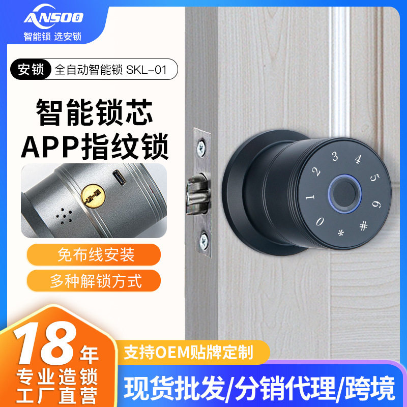 指纹密码智能锁无钥匙蓝牙门锁家用木门免打孔安装球锁批发感应锁