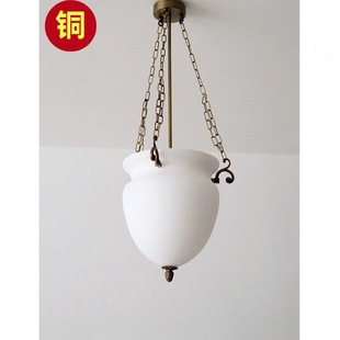 美式复古玻璃餐厅卧室吊灯全铜花苞客厅过道玄关法式中古楼梯吊灯