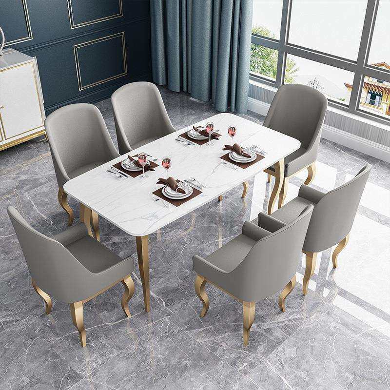 欧式小户型家用餐桌椅组合大理石长方形吃饭桌子轻奢4人6人餐桌