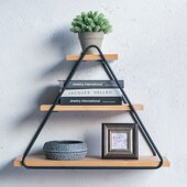 简约墙上三角形置物架创意客厅装 饰架实木隔板墙壁商品展示收纳架