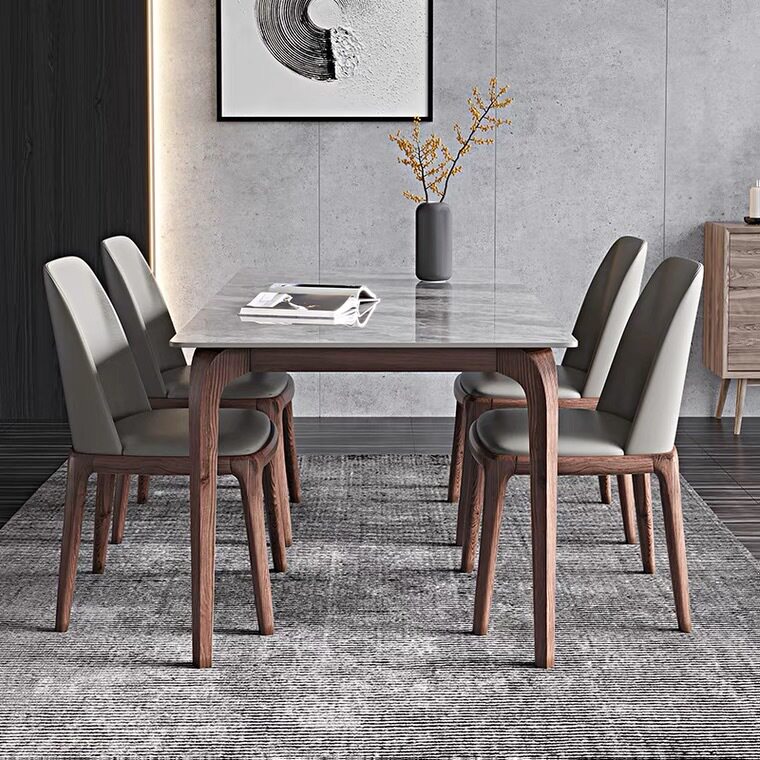 亮光岩板餐桌可伸缩北欧小户型餐桌椅组合简约折叠实木饭桌长方形