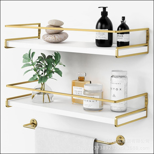 铁木结合浮动置物卫生间带挂钩毛巾浴球挂架厨房锅铲调味品储物架