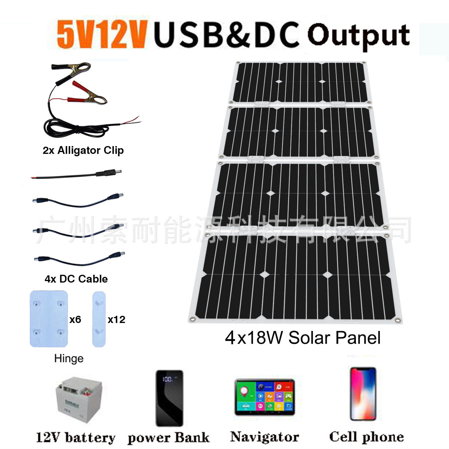 72W单晶太阳能充电板太阳能电池板5V双USB口跨境电商出口热销品