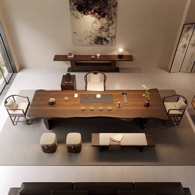 新款宋代美学全实木家用大户型大板茶桌椅套装会客洽谈桌喝茶台
