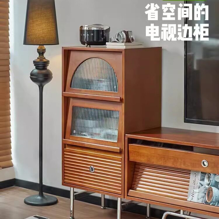 北欧实木不锈钢一体杂志书柜