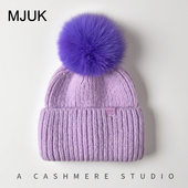 MJUK冰岛花儿与少年辛芷蕾同款 狐狸毛球帽子女秋冬保暖羊毛针织帽
