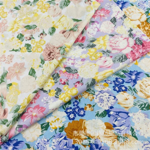 田园风小清新印花布 40支棉布印花 海棠花印花衬衣连衣裙服装面料