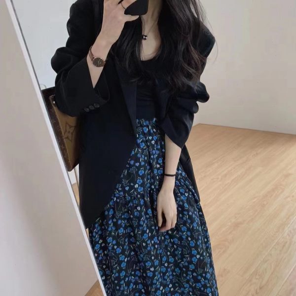 大码女装胖mm西装外套宽松显瘦气质秋季新款半身裙套装洋气两件套