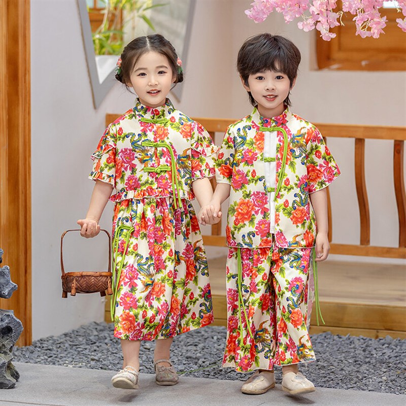 儿童汉服夏c装新款女童民族风裙装两件套国风唐装男童新中式国学