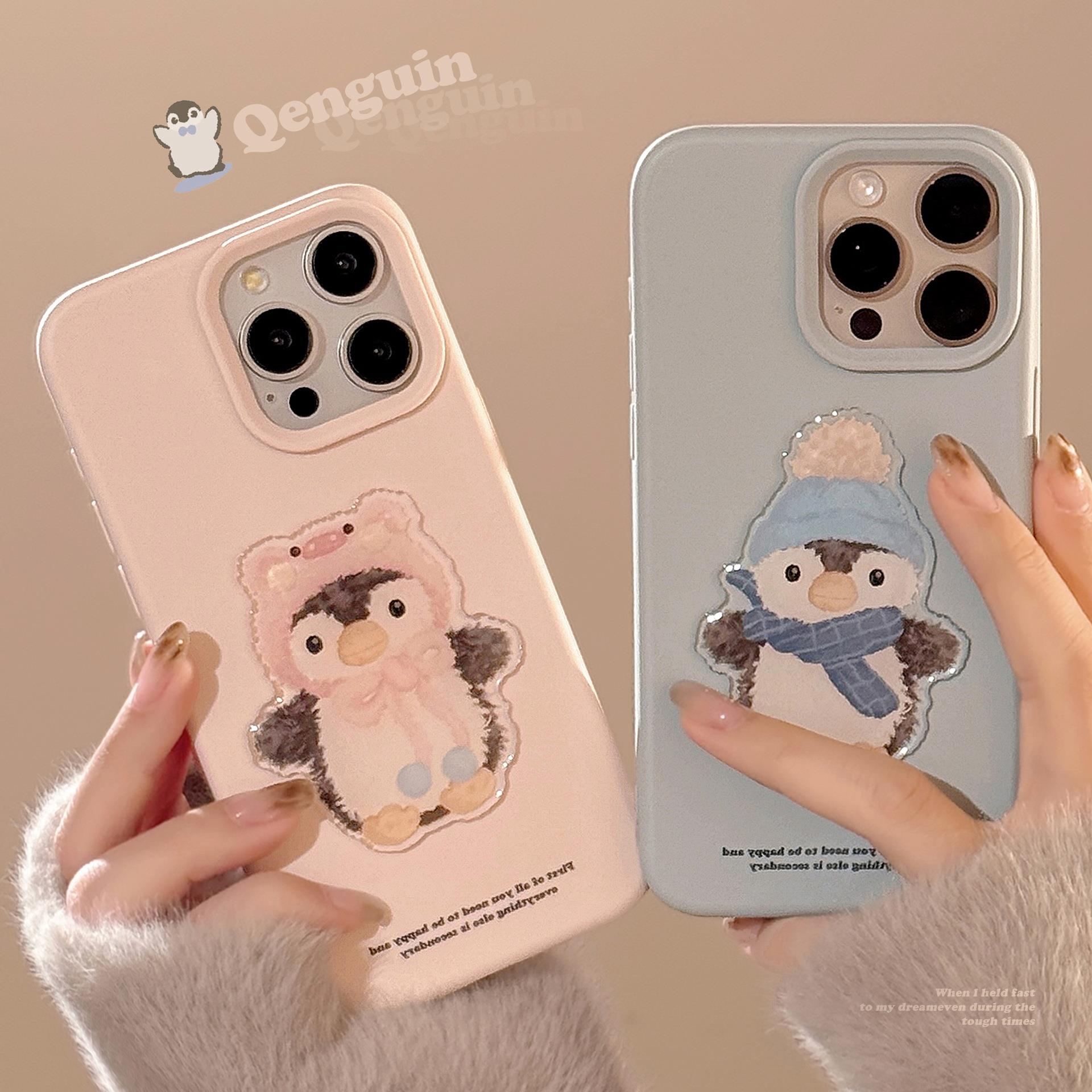 适用苹果16手机壳15promax可爱企鹅宝宝iphone14立体13情侣12硅胶