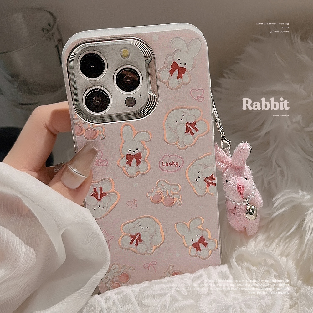 甜美ins可爱兔子挂坠iphone15适用14Pro max手机壳16苹果13镭射11