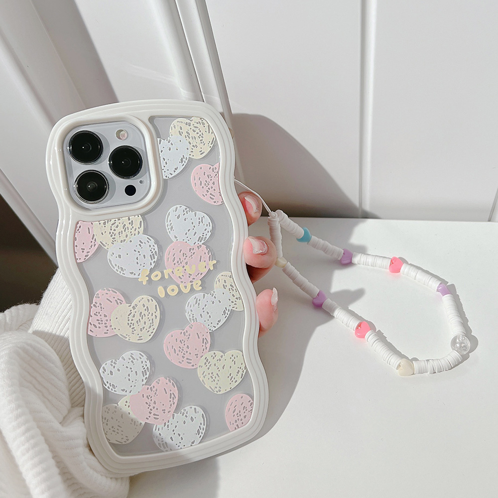 油画爱心iphone16手机壳14pro max苹果带挂绳15高级感x适用xr/13