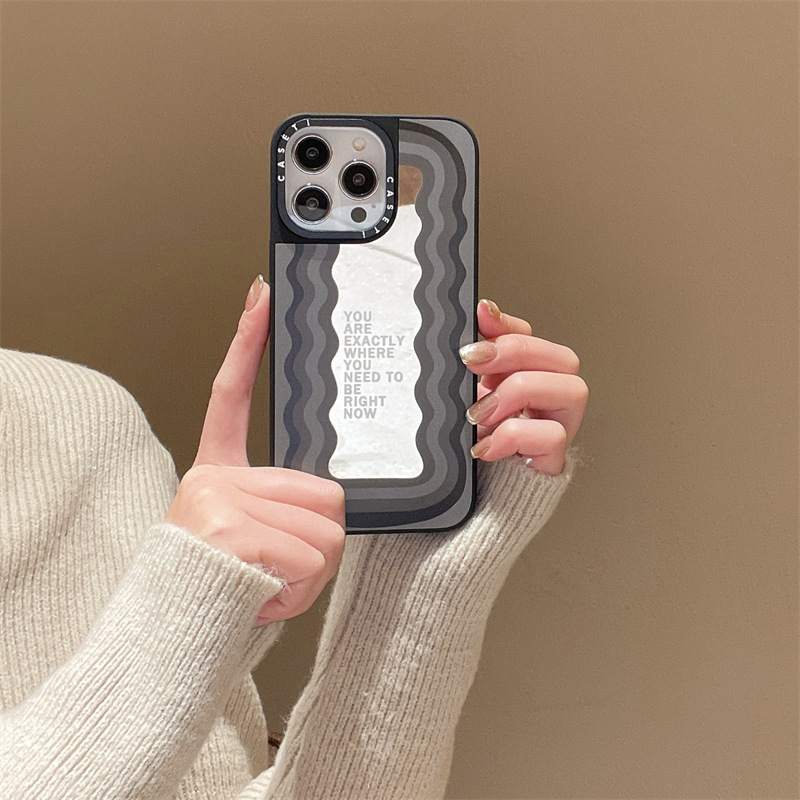原版镜面硬暗黑波浪适用iphone15 14 13Promax 12苹果手机壳