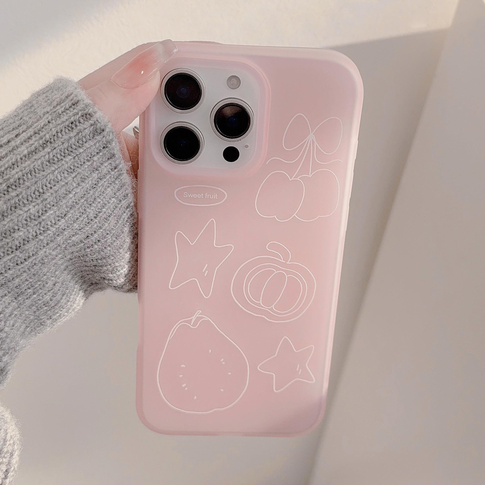 可爱水果涂鸦iphone16手机壳苹果15粉色甜美14promax适用13防摔12