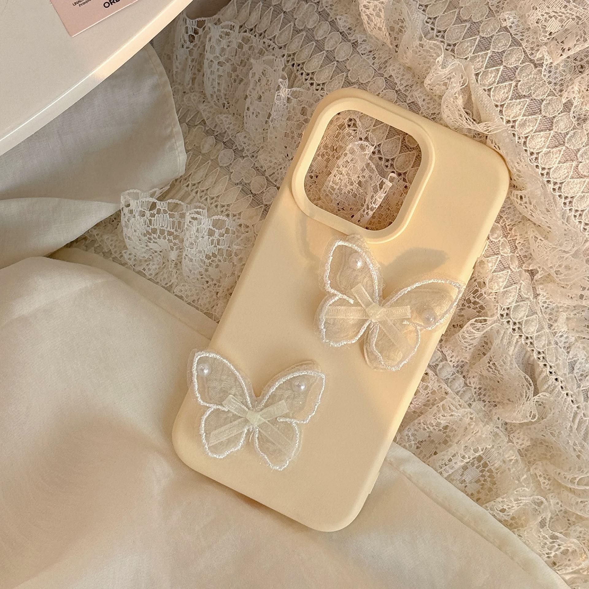 立体蕾丝蝴蝶结手机壳15苹果16温柔iphone14promax适用13韩系11软