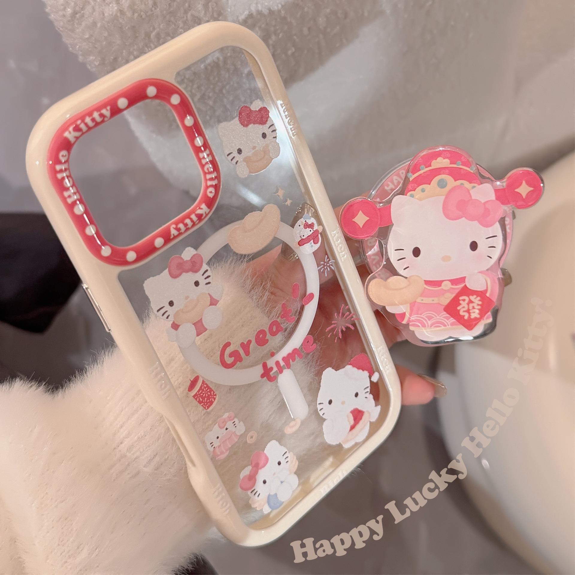 财神猫咪磁吸支架16适用iPhone15ProMax苹果14手机壳13硬11亚克力