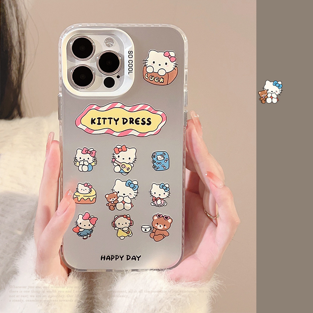 电镀银适用14Promax手机壳16苹果15可爱猫咪插画iphone13镭射11硬