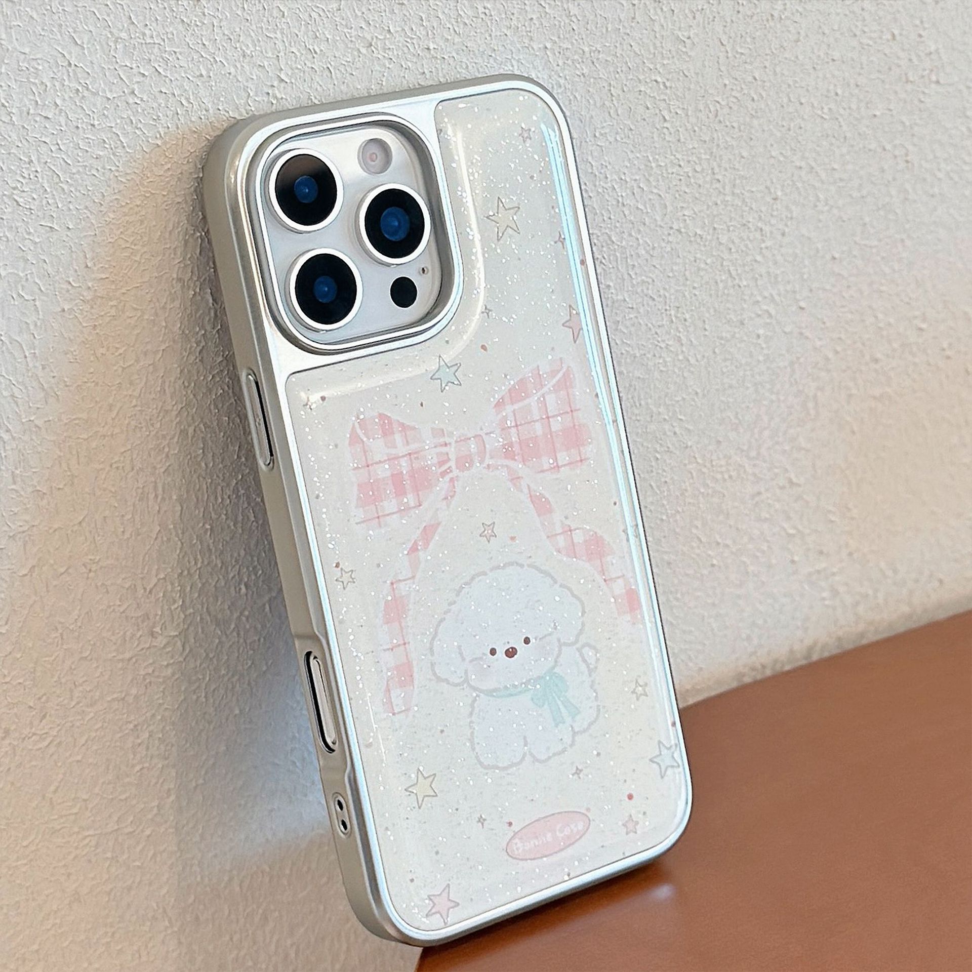 ins蝴蝶结小狗用16苹果15pro max手机壳iphone14滴胶闪粉13硬华为