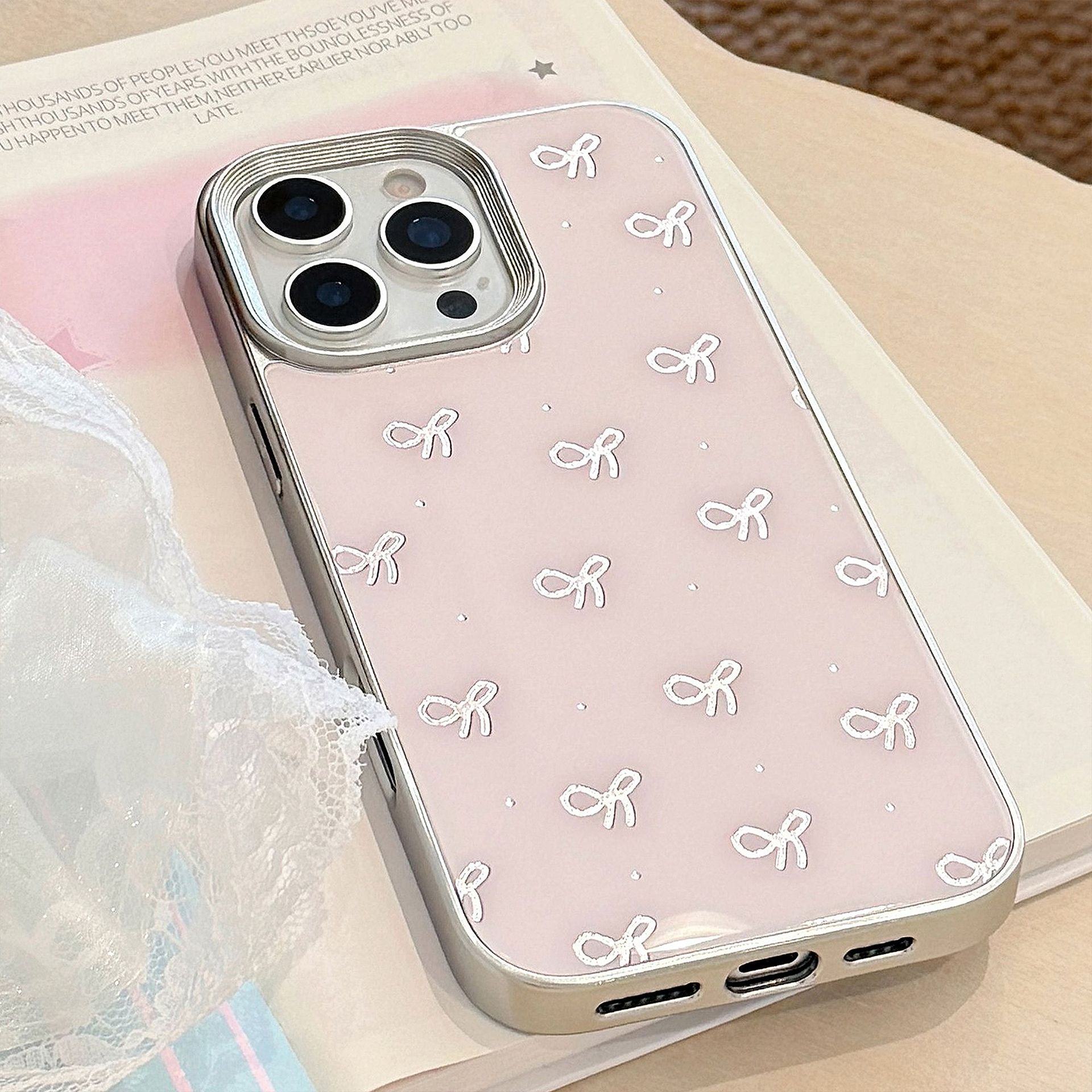 鎏金ins蝴蝶结苹果16手机壳适用iPhone15防摔13pro max玻璃14甜美