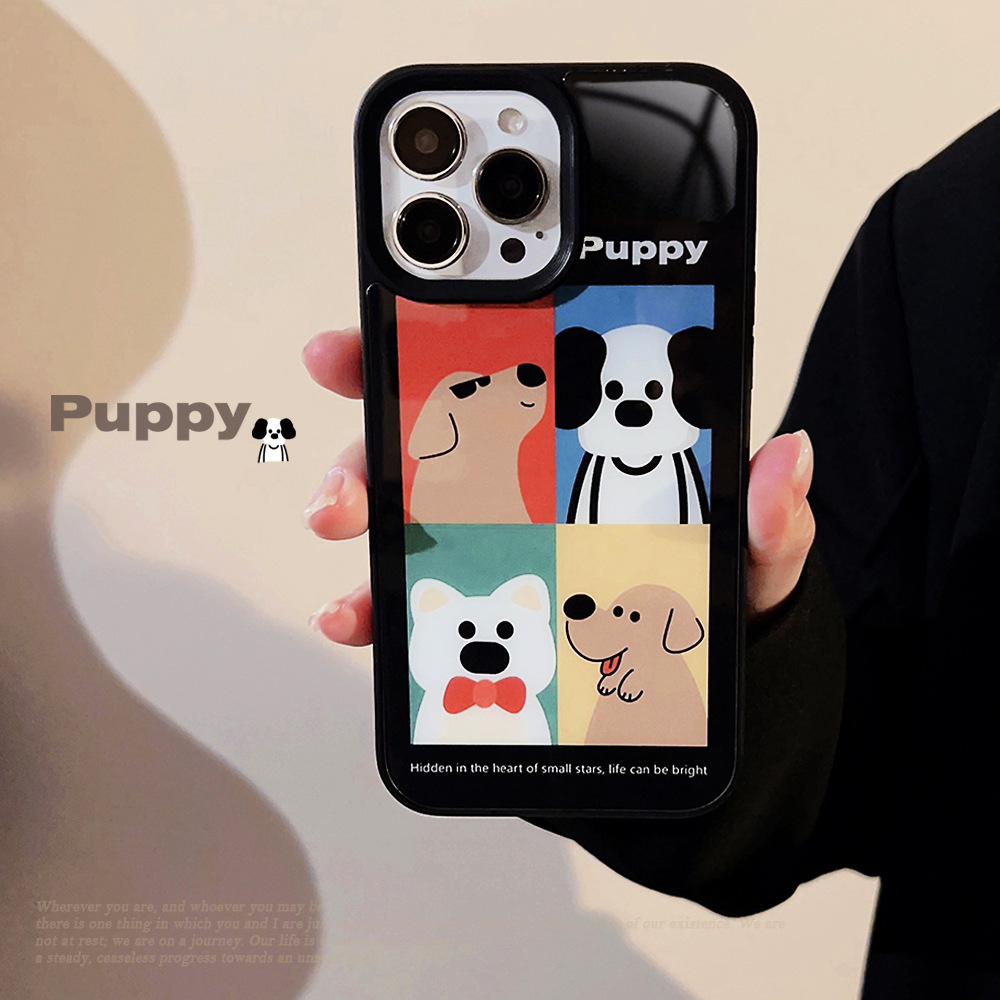 狗狗插画挂绳适用苹果14ProMax手机壳15潮酷卡通iPhone16玻璃壳11
