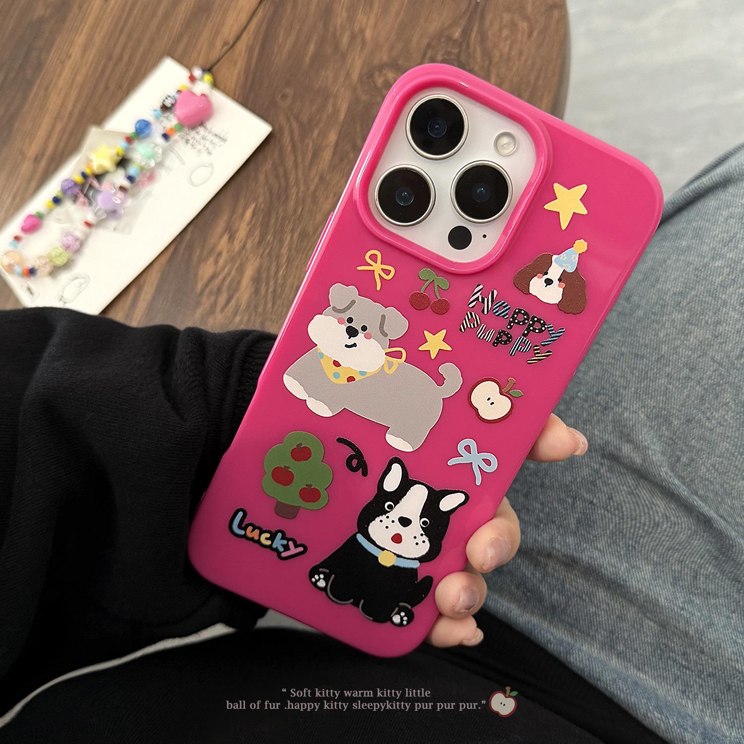 ins风卡通小狗iPhone16pro max适用苹果15手机壳14挂绳13甜酷11软