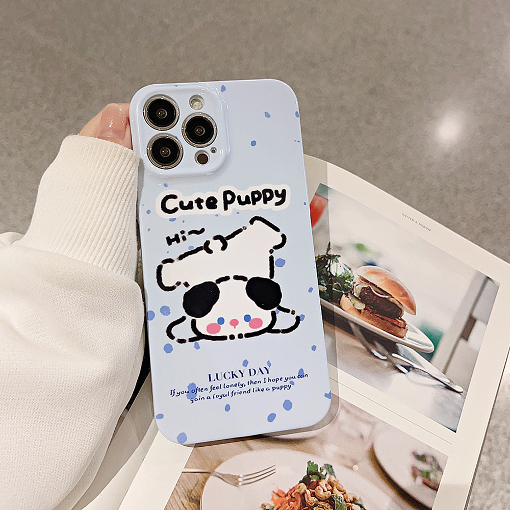 奶蓝泼墨小狗适用苹果14promax手机壳菲林iphone15卡通13全包16硬