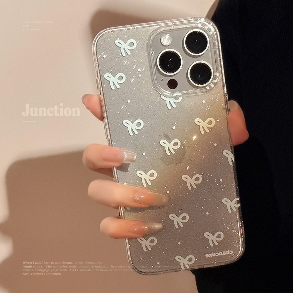 气质闪粉蓝色蝴蝶结苹果14promax手机壳16适用iphone15透明11软12