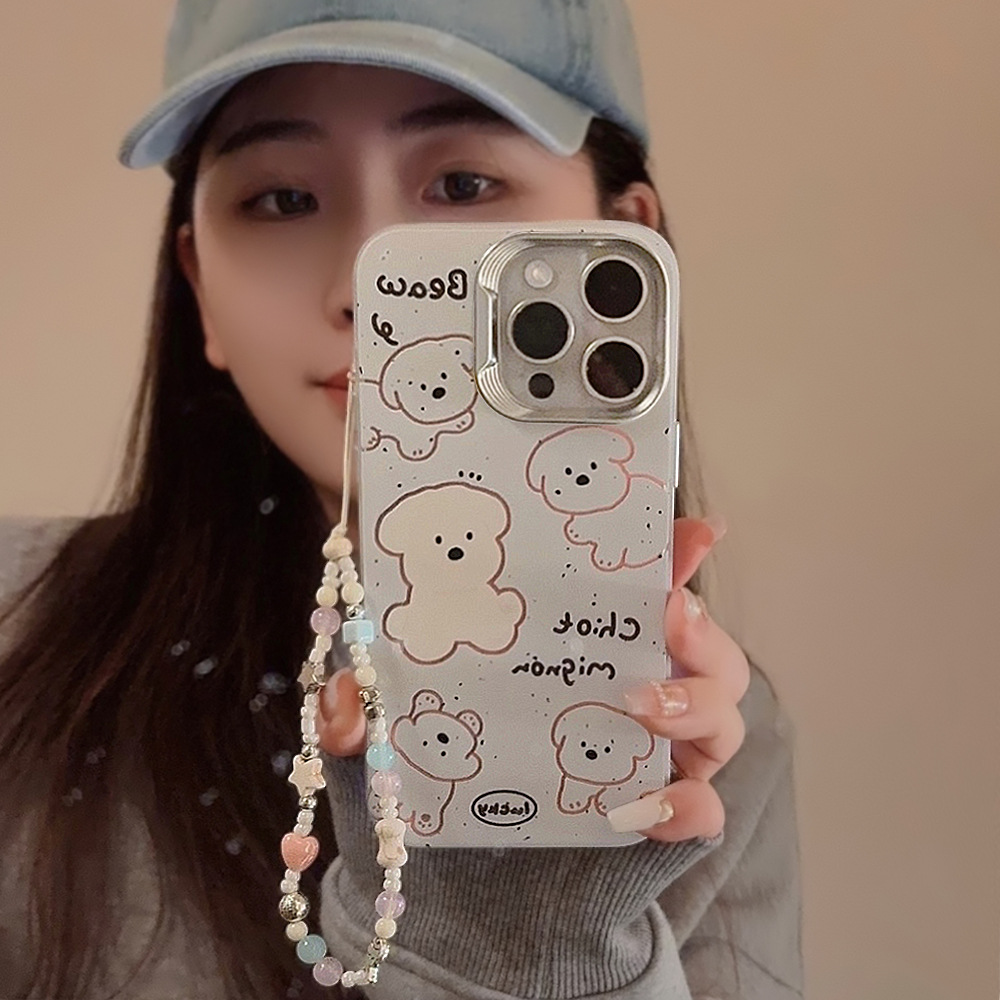 可爱奶白小狗iphone15适用14手机壳16苹果13Promax挂绳11清新卡通