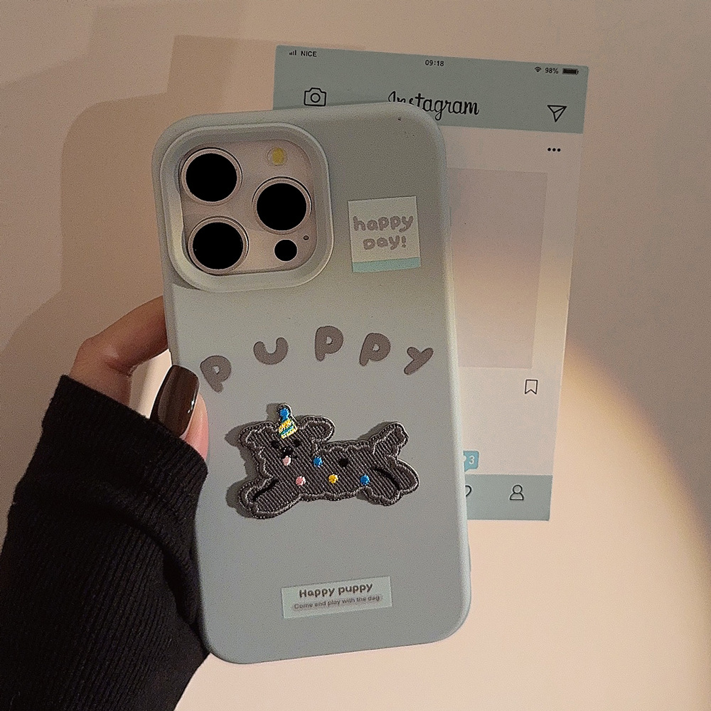 小众ins波点刺绣小狗苹果15手机壳iphone16适用14pro max软13立体