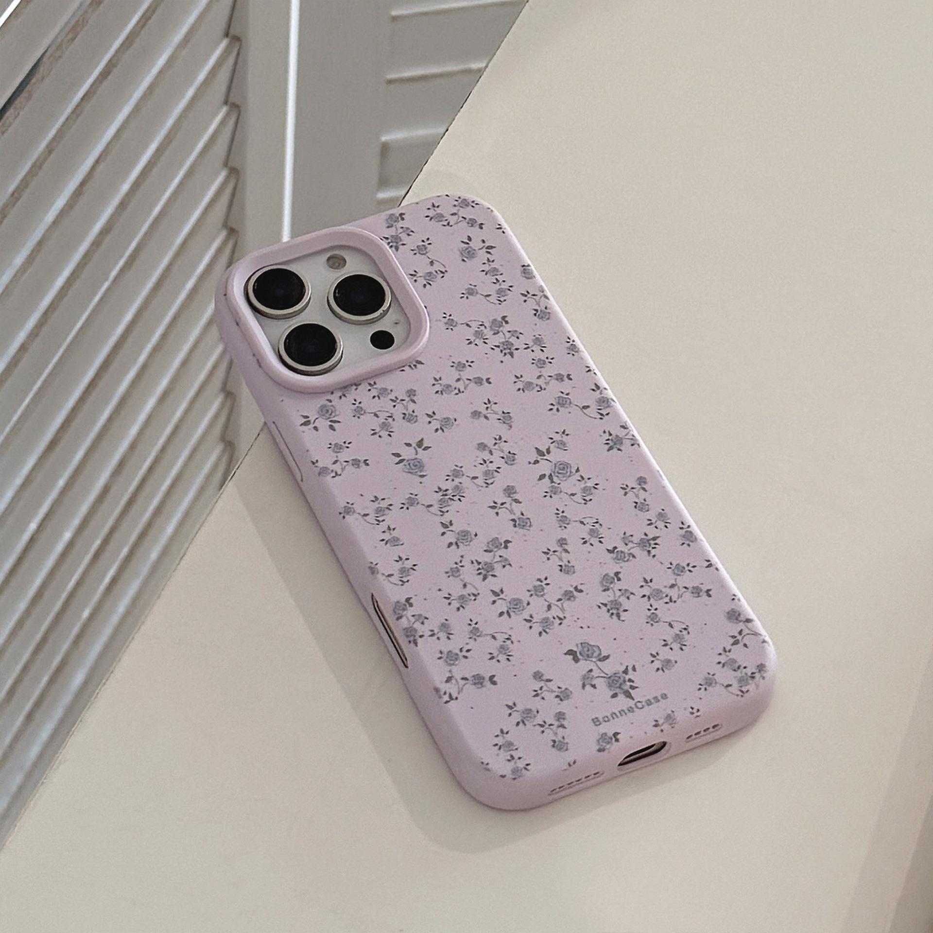 紫色小碎花适用苹果16手机壳15promax韩系温柔iphone14小清新13软