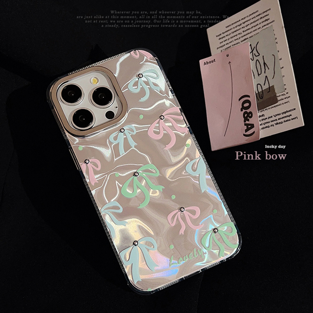 彩色蝴蝶结手机壳适用16苹果15promax水波纹iphone13防摔12硬甜美